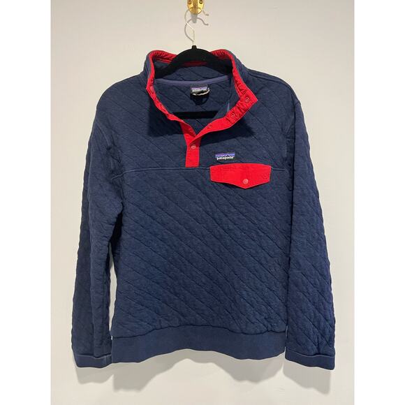 Patagonia Organic Cotton Quilt‎ Snap-T Pullover Dark Blue And Red Size MENS M - Picture 1 of 7